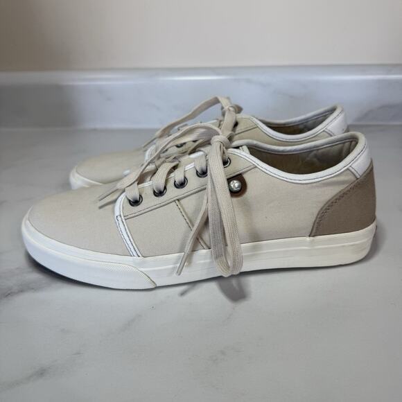 Taos Women’s Super Soul Sneaker Size 8 Natural Distressed Canvas Shoe No Insoles - Picture 1 of 12